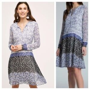 Anthropologie / shoshanna sky country silk dress in blue floral color block